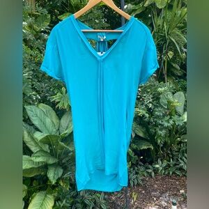 Maje  silk Dress cutout back size 2 medium turquoise blue raw edge w pockets